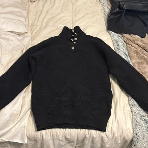 Black half button sweater
